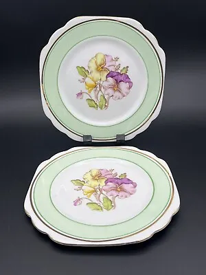 Buy Vintage Art Deco Floral Stanley Fine Bone China Cake Plates X 2 Green Purple • 15£