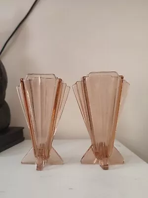 Buy Vintage Art Deco Stolzle Peach/pink Glass ‘rocket’ Vases, 1930s 13cm And 13.5cm • 6.99£