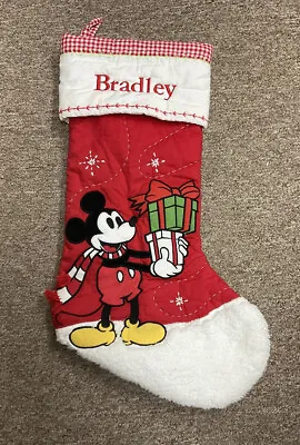 Buy Pottery Barn Mickey Mouse Christmas Holiday Quilted Stocking Mono “Bradley” • 18.88£