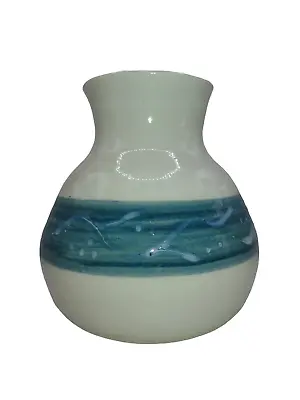 Buy Vintage Hand Thrown Studio Art Pottery Blue Stripe Floral Vase Signed JG 89 4.5  • 33.18£