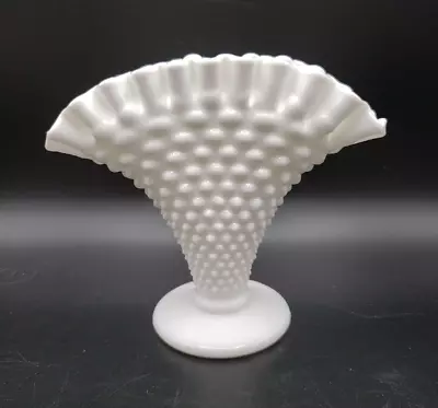 Buy VTG Fenton Hobnail Milk Glass Fan Vase Crimped Ruffled Rim 6                     • 18.02£