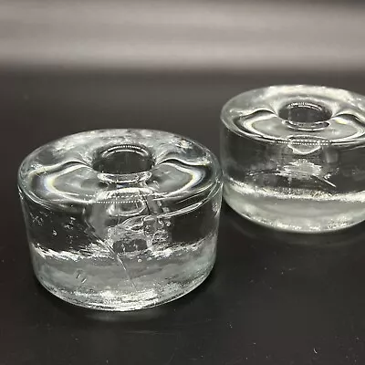 Buy BLENKO Glass Puck Candlestick Holders 990A Round Clear Crystal Color - Set Of 2 • 25.51£