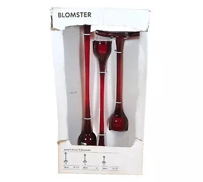 Buy IKEA Blomster Set Of 3 Ruby Red Tall Candle Holders, New In Box • 30.69£