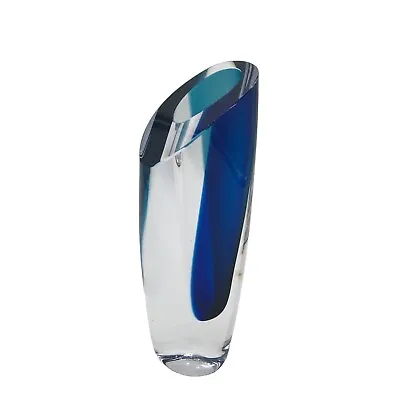 Buy Vase Art Glass Kosta Boda Goran Warff Signed Vintage Clear Cobalt Blue  - Sweden • 288.37£