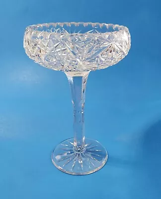 Buy VINTAGE Brilliant Cut Glass Tall Pedestal Compote Bowl Dish Hobstars 9 Inch • 28.30£