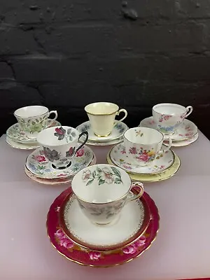Buy Selection Of Mismatch China Cups Saucers Side Cake Plates Jug Sugar Sets Trios • 11.99£