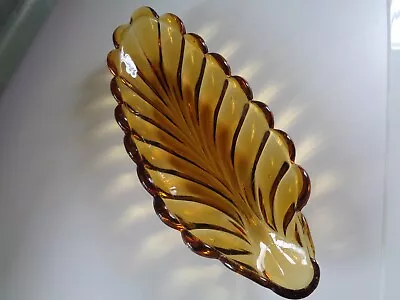 Buy Vintage Bagley Amber Pressed Art Glass Leaf Fern Serving Dish 1950’s • 3£