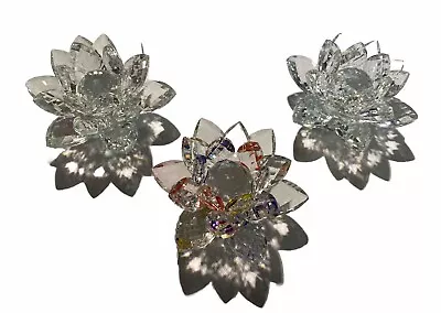 Buy 3 UNIQUE Glass Crystal Flower Lotus Decoration Paperweights From Japanese Market • 0.99£