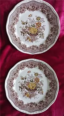 Buy Vintage Mason's Ironstone China Brown Ascot Pattern Rimmed Dinner Plates X 2 • 6£