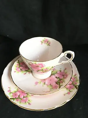 Buy Tuscan Bone China Vintage Trio Floral Pink Cup Saucer Side Plate • 9.99£