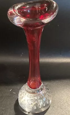 Buy Vintage Art Glass Bone Shape Swung Bullicante Bud Vase Red • 15£