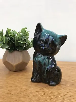 Buy Vintage Canadian Blue Mountain Pottery Cat Kitten Figurine Green Drip Glaze • 7£