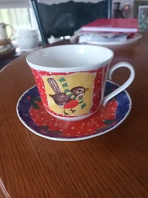 Buy Roy Kirkham Breakfast Cup And Saucer Frosty Robin Christmas Fine Bone China Mug • 15£
