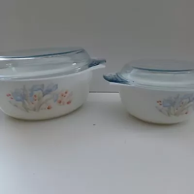 Buy Vintage Blue Iris Pyrex Large 22cm And Small Casserole 16cm Dishes With Lids • 16.96£