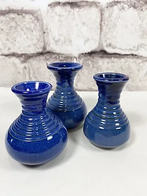 Buy JW Pottery Art Three Blue Glaze Vases Vintage • 25.99£