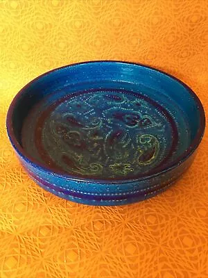 Buy Large Vintage Aldo Londi Bitossi Italy Bowl Blue Rimini Paisley Pottery 1960s • 49.99£