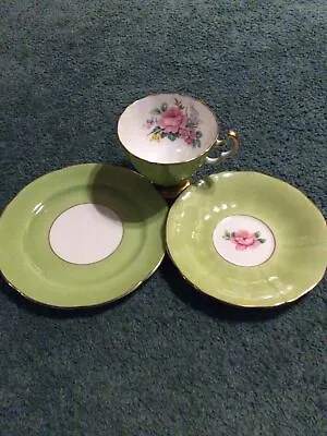 Buy Adderley Floral Bone China Green Tea Trio Of Cup Saucer & Plate • 6£