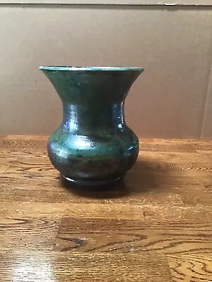 Buy Green Metallic Raku Glaze Vase Signed By Burke 8” Tall Studio Art Pottery • 36.47£
