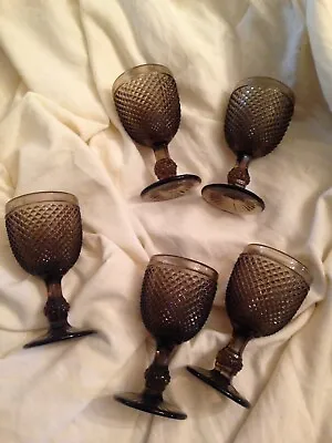 Buy 5 X Smoked Glass Hobnail Wine Drinking Glasses Mid Century ? 1970s • 30£