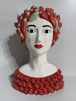 Buy Sicilian Ceramic Female Bust Vase Pottery Chili Lady - Red/Green • 149£