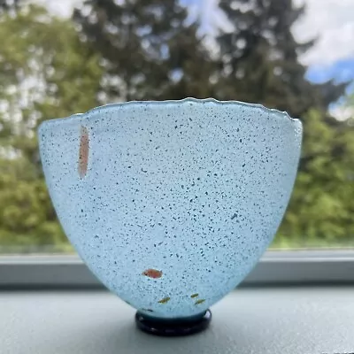 Buy Kosta Boda Bertil Vallien Art Glass Pedestal Bowl Chicko Blue Confetti - Sweden • 47.36£
