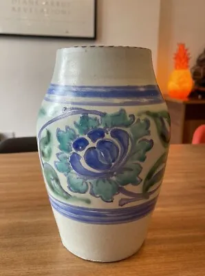 Buy Vintage Collard Honiton Pottery Vase Art Hand Painted C1930s Blue 19.75cm High • 9.99£