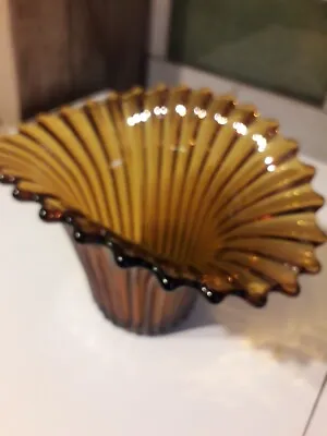 Buy Vintage Art Deco Amber Fan Vase Fluted • 12£