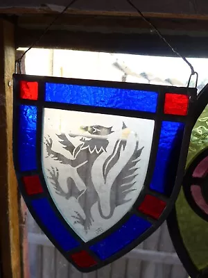 Buy Hand Made Leaded And Etched Glass Heraldic Shield Suncatcher • 35£