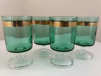 Buy Set Of 4 1970s Green Aperitif Glasses With Gold Design Trim • 10£