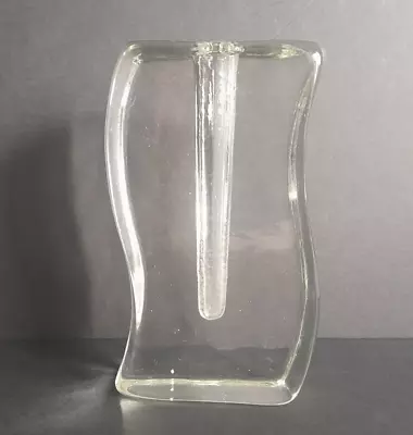 Buy Vintage Modernist Art Glass Ice Block Wavy Solifleur Vase Scandinavian? German? • 21.99£