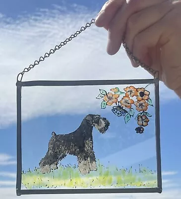 Buy Schnauzer Dog Suncatcher, Painted Glass Plaque, Handmade, Butterfly • 9.99£