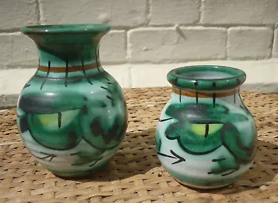 Buy Pair Of Vintage TINTAGEL Green DRAGON'S EYE Pottery Cornwall Bud Vases • 12.50£