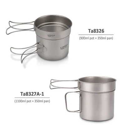 Buy Titanium Camping Cookware Set 900/1100ml Pot 350ml Fry Pan Folding Handle C S8M7 • 37.87£