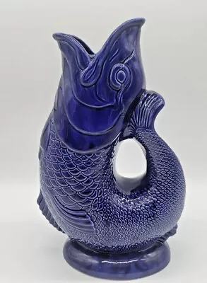 Buy 9” Devon Dartmouth Pottery England Gurgle Glug Fish Jug Pitcher Cobalt Blue • 75.86£