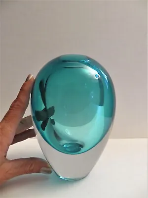 Buy Vtg MCM Aqua Orrefors Erika Lagerbielke Rosebud Sommerso Art Glass Vase • 95.18£