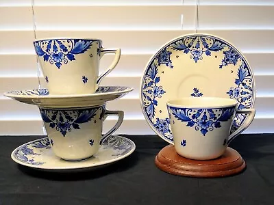 Buy Vintage Set Of 3 Royal Delft Hand Painted Blue/White Floral Cup & Saucers #1762 • 71.15£