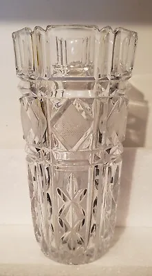 Buy 9x4 Hand Cut Lead Crystal Flower Vase Geometric Square Rectangle Diamond Pattern • 18.05£