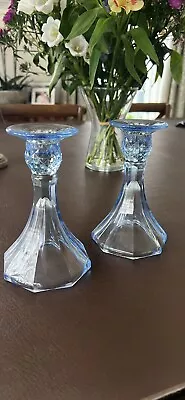 Buy Pair Of Blue Glass Candle Stick Holders Used • 10£