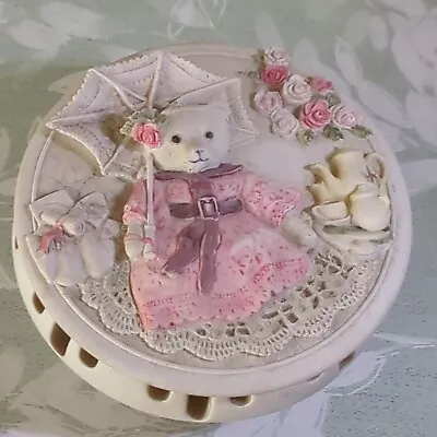 Buy Vintage Handcast Designs Pot Pourri Teddy Bear Flower Floral Trinket Box  • 6.99£