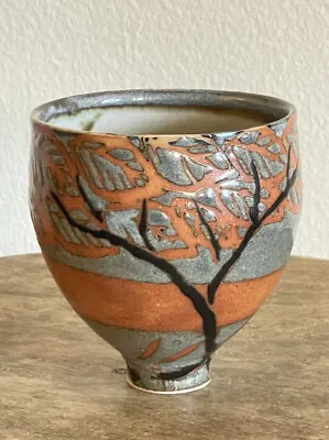 Buy Slip Decorated Orange Gray Pottery Yunomi Cup 4 H X 3.5 W Art Studio Pottery • 118.59£