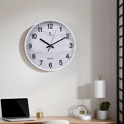 Buy Wall Clock Silent Home Kitchen Bedroom Office Quartz White Marble Effect Decor • 7.95£