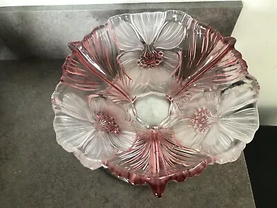 Buy Stunning Vintage Scalloped Edge Bowl Raised Embossed Pink / Opaque Flowers VGC • 15£