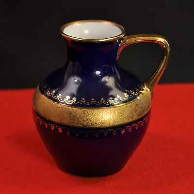 Buy Royal Porzellan Bavaria KPM Vase Hand Made Cobalt W/Encrusted Gold 1950-1980 • 45.06£