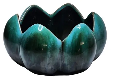 Buy Vtg Blue Teal Pottery Vase Planter Lotus Flower Pottery Drip Glaze MCM BMP  • 40.31£
