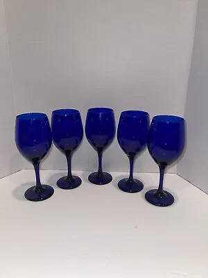 Buy 5 Vintage Libbey Premier Cobalt Blue 8 1/4 Water Wine Goblets Glasses Mint! • 52.16£