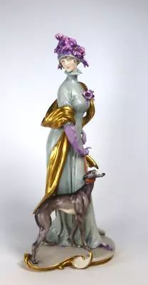 Buy CAPODIMONTE GIUSEPPE CAPPE 1920's BEAUTIFULLY DRESSED LADY WITH WHIPPET DOG RARE • 47£