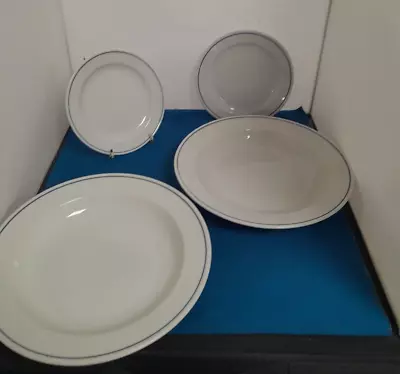 Buy Schonwald Tableware White With Blue Stripe 2 Rimmed Soup Bowls & 2 Tea Plates • 20£