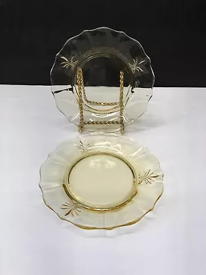 Buy Vintage Antique Art Deco Yellow Depression Glass Pair Of Dessert Plates • 15.18£