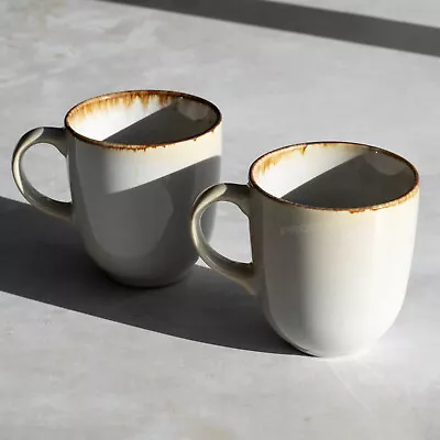 Buy Set Of 2 Cream Reactive Glaze Coffee Mugs Stoneware 380ml Tea Hot Drinks Cups • 15£