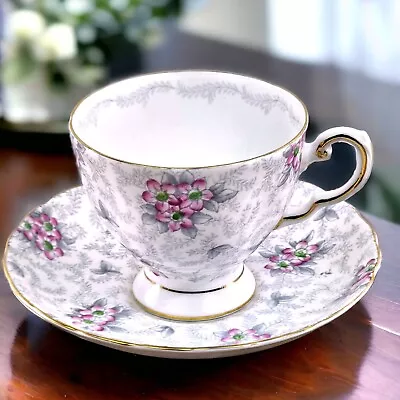 Buy VTG Tuscan Fine English Bone China Footed Teacup Saucer Pink Gray Chintz Floral • 29.24£